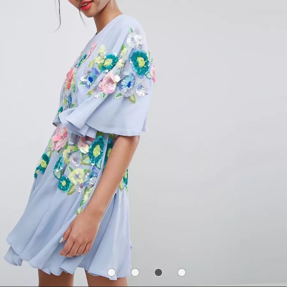 ASOS SALON 3D Sleeved Embellished Skater Dress